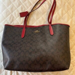 Coach Brown and Red Monogram Tote